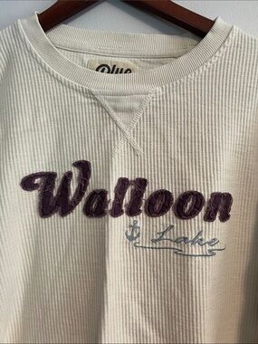 Cottage Core cotton Walloons Lake Embroidered Ribbed Crewneck sz XL